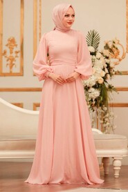  Plus Size Salmon Pink Hijab Engagement Dress 5470SMN - 1