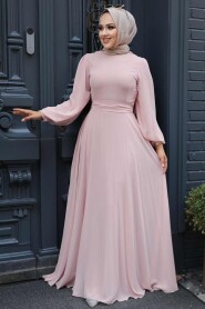  Plus Size Salmon Pink Hijab Engagement Dress 5470SMN - 1