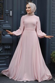  Plus Size Salmon Pink Hijab Engagement Dress 5470SMN - 2