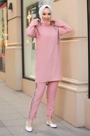 Salmon Pink Hijab Suit Dress 12112SMN - 4