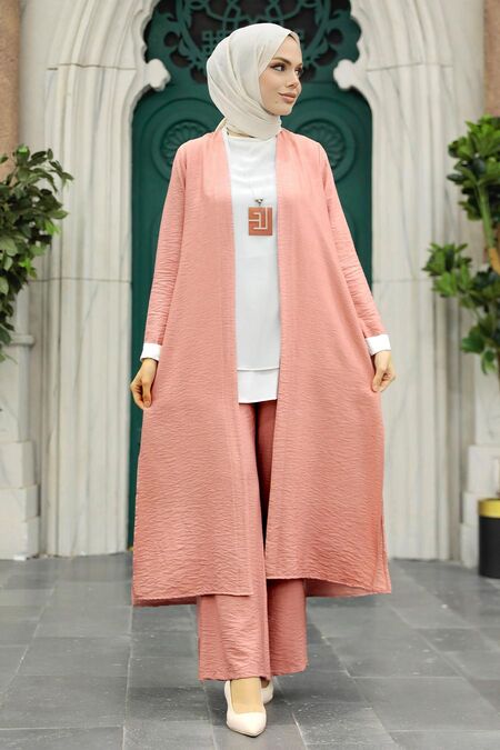 Salmon Pink Hijab Triple Suit 5223SMN - NEVA STYLE