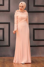 Long Sleeve Salmon Pink Islamic Wedding Gown 2061SMN - 1