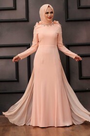  Long Sleeve Salmon Pink Islamic Wedding Gown 2061SMN - 2