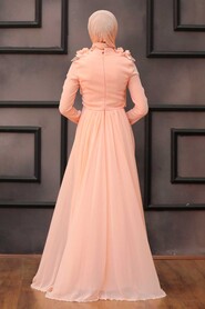  Long Sleeve Salmon Pink Islamic Wedding Gown 2061SMN - 3