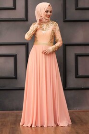 Salmon Pink Hijab Evening Dress 75790SMN - 2
