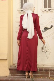 Satin Claret Red Muslim Bridal Dress 5940BR - 3