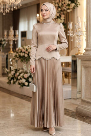 Satin Dark Beige Modest Evening Dress 5462KBEJ - 