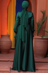 Satin Emerald Green Islamic Long Sleeve Maxi Dress 38031ZY - 4