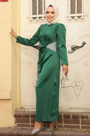 Satin Green Muslim Bridal Dress 5940Y - 1