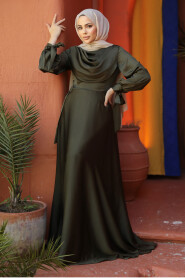 Satin Khaki Islamic Long Sleeve Maxi Dress 38031HK - 2