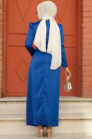 Satin Sax Blue Muslim Bridal Dress 5940SX - 3