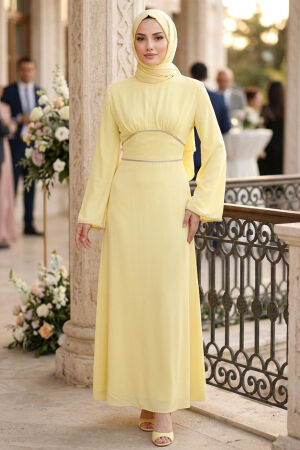 Satin Yellow Modest Evening Dress 61592SR - 