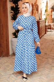 Sax Blue Hijab Dress 57221SX - 2