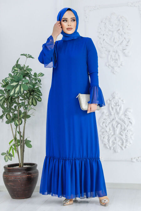 Sax Blue Hijab Dress 5729SX - NEVA STYLE