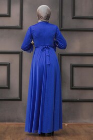  Plus Size Sax Blue Hijab Engagement Dress 22202SX - 2