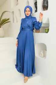  Elegant Sax Blue Islamic Clothing Wedding Dress 3452SX - 1