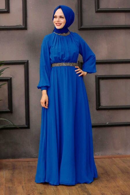  Modern Sax Blue Islamic Clothing Wedding Dress 5339SX - NEVA STYLE