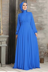  Plus Size Sax Blue Islamic Clothing Evening Dress 5422SX 