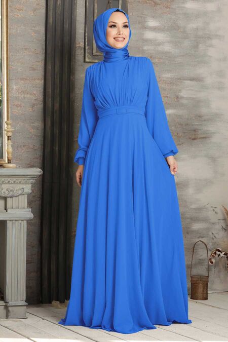  Plus Size Sax Blue Islamic Clothing Evening Dress 5422SX - NEVA STYLE