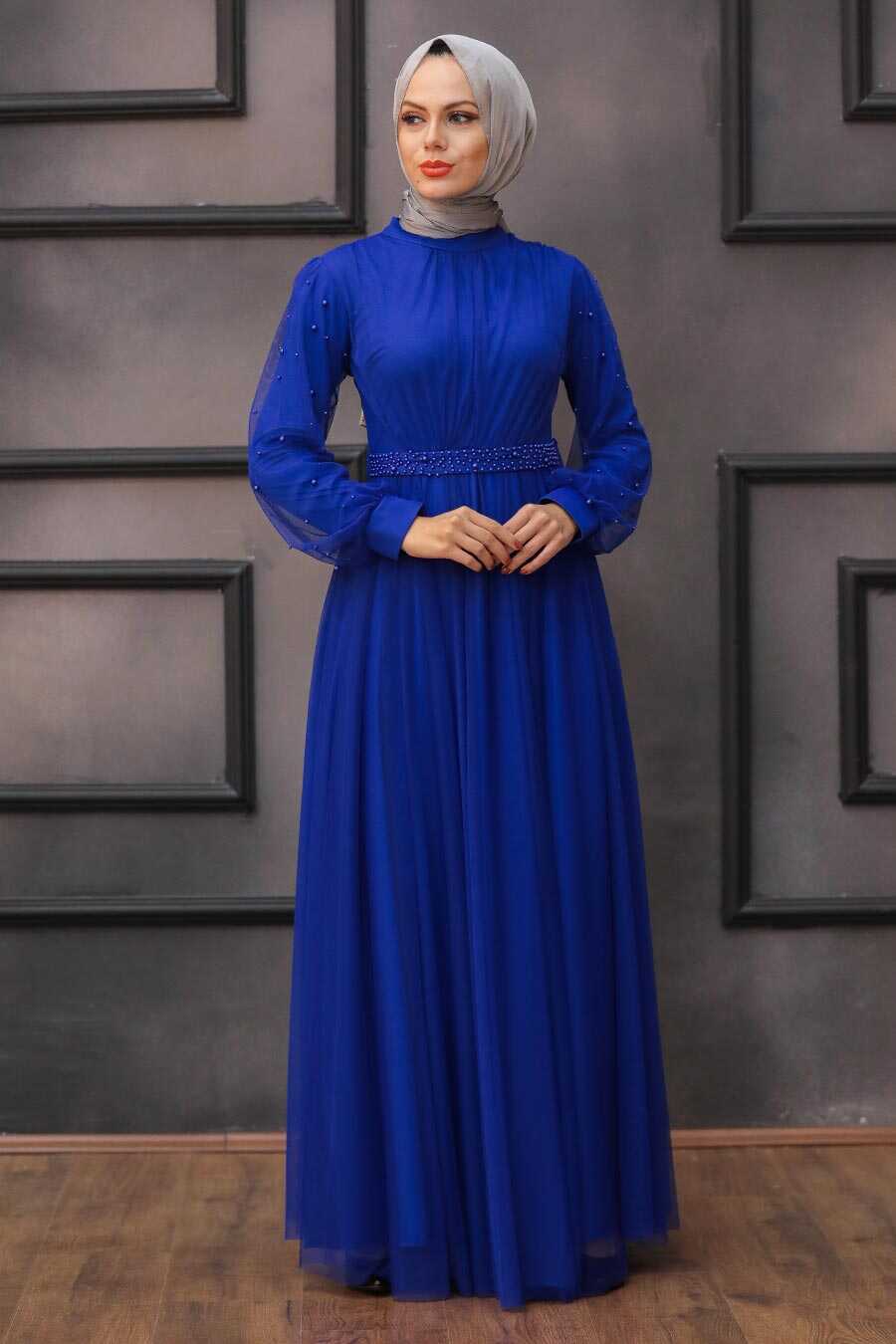 Neva Style - Modern Sax Blue Islamic Clothing Evening Gown 5514SX