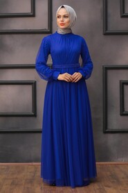 Neva Style - Modern Sax Blue Islamic Clothing Evening Gown 5514SX - Thumbnail