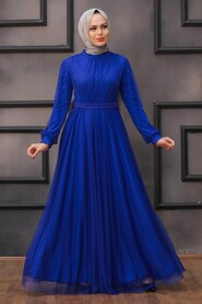 Neva Style - Modern Sax Blue Islamic Clothing Evening Gown 5514SX - Thumbnail