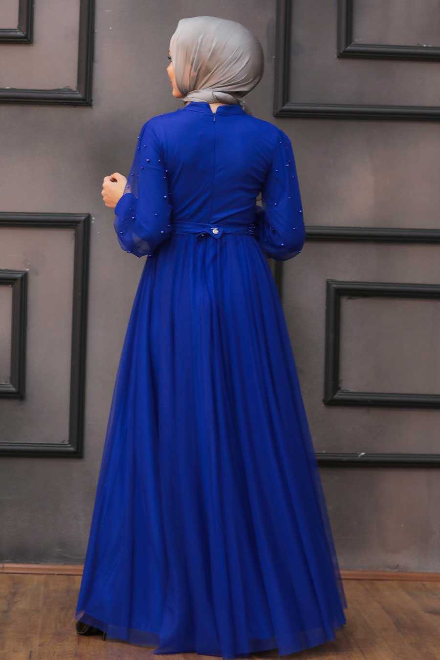 Neva Style - Modern Sax Blue Islamic Clothing Evening Gown 5514SX