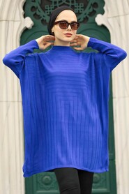 Sax Blue Hijab Knitwear Poncho 3404SX - 2