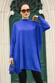 Sax Blue Hijab Knitwear Poncho 3404SX - 1