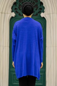 Sax Blue Hijab Knitwear Poncho 3404SX - 3