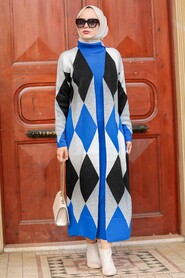 Sax Blue Hijab Knitwear Suit Dress 3181SX - 3
