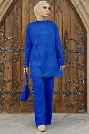 Sax Blue Hijab Knitwear Suit Dress 4052SX - NEVA STYLE
