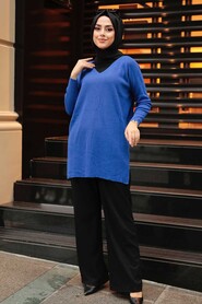 Sax Blue Hijab Knitwear Tunic 18120SX - 2