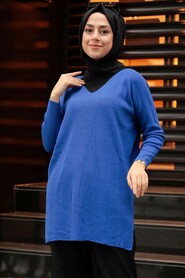 Sax Blue Hijab Knitwear Tunic 18120SX - 1