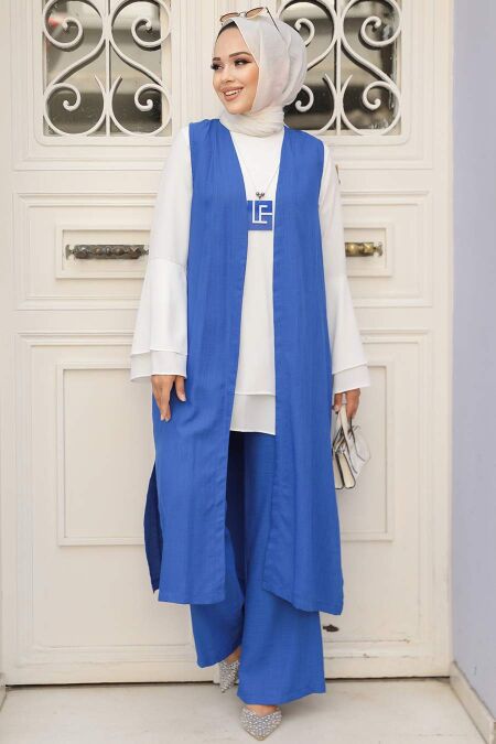 Sax Blue Hijab Triple Suit 52341SX - NEVA STYLE