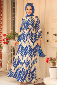 Sax Blue Modest Dress For Women 23432SX - 2