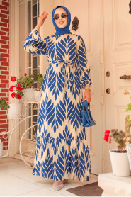 Sax Blue Modest Dress For Women 23432SX - 1