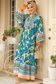 Sax Blue Modest Floral Dress 10276SX - 2