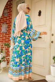 Sax Blue Modest Floral Dress 10276SX - 4