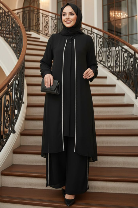 Chiffon Black Modest Two-Piece Set 4447S - 
