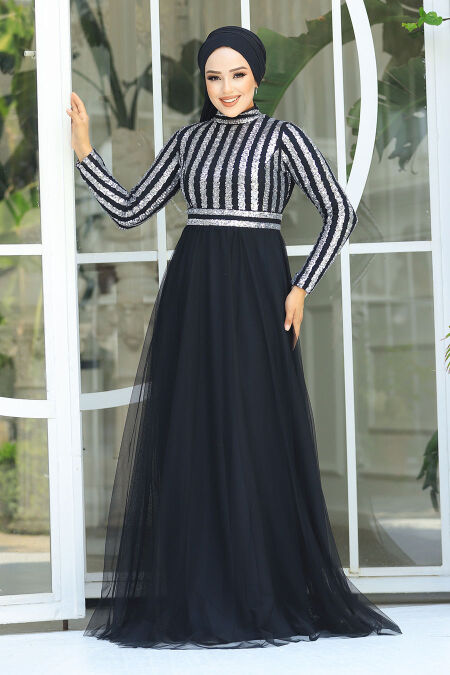 Stylish Silver Evening Hijab Dress 5338GMS - NEVA STYLE