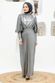  Silver Turkish Hijab Wedding Dress 32321GMS - 1