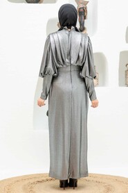  Silver Turkish Hijab Wedding Dress 32321GMS - 2