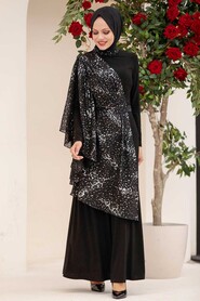  Silver Turkish Hijab Long Sleeve Dress 32520GMS - 1