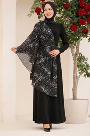  Silver Turkish Hijab Long Sleeve Dress 32520GMS - 2