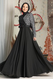 Silver Hijab Evening Dress 3316GMS - 2