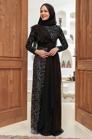  Plus Size Silver Hijab Evening Dress 56180GMS - 1