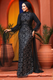  Long Sleeve Silver Modest Evening Gown 5632GMS - 3