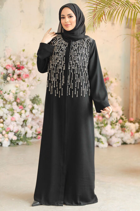 Silver Modest Dubai Abaya 29106GMS - NEVA STYLE