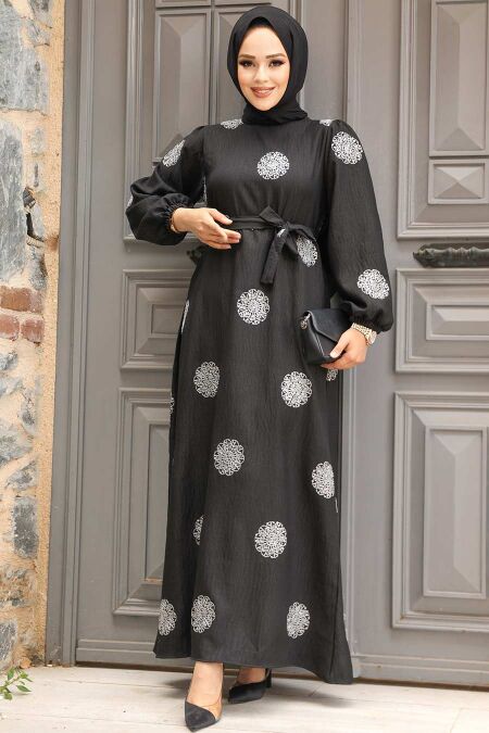 Silver Modest Maxi Dress 30442GMS - NEVA STYLE